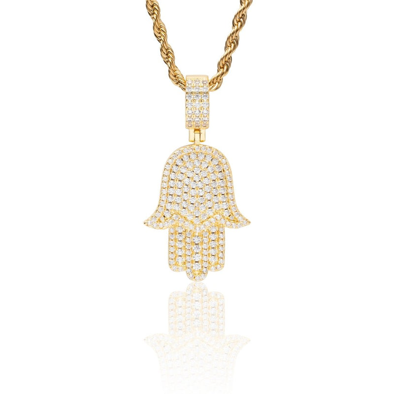 Iced Hamsa Pendant - Gold