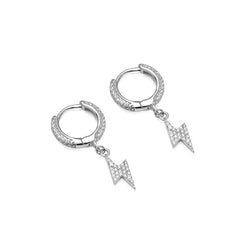 Iced Lightning Bolt Earrings - Silver