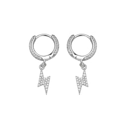 Iced Lightning Bolt Earrings - Silver