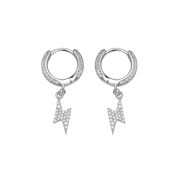 Iced Lightning Bolt Earrings - Silver