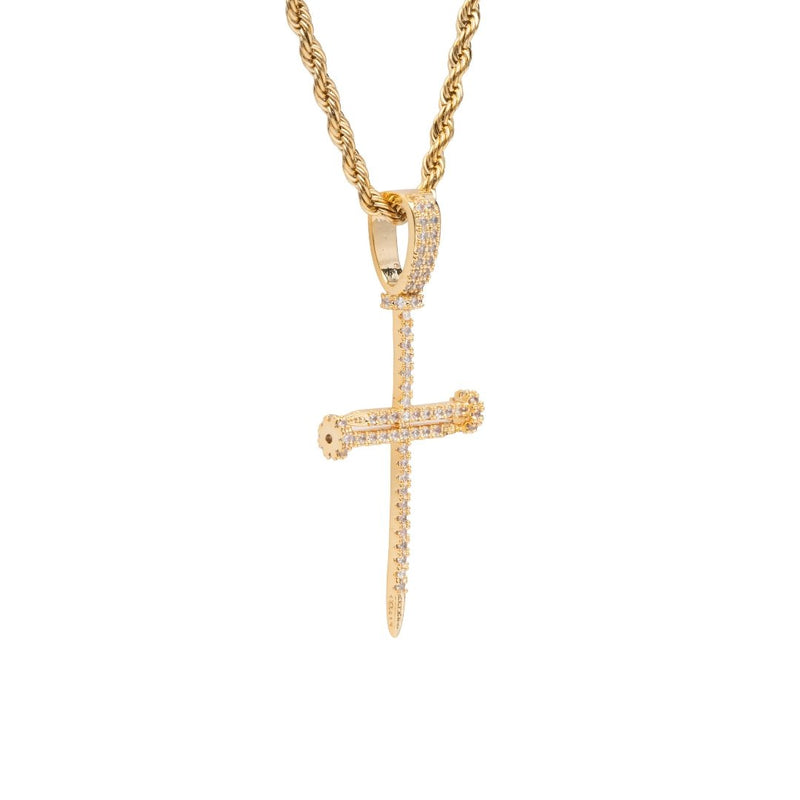 Diamond Nail Cross Pendant - Gold