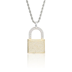 Iced Padlock Pendant - 2 Tone