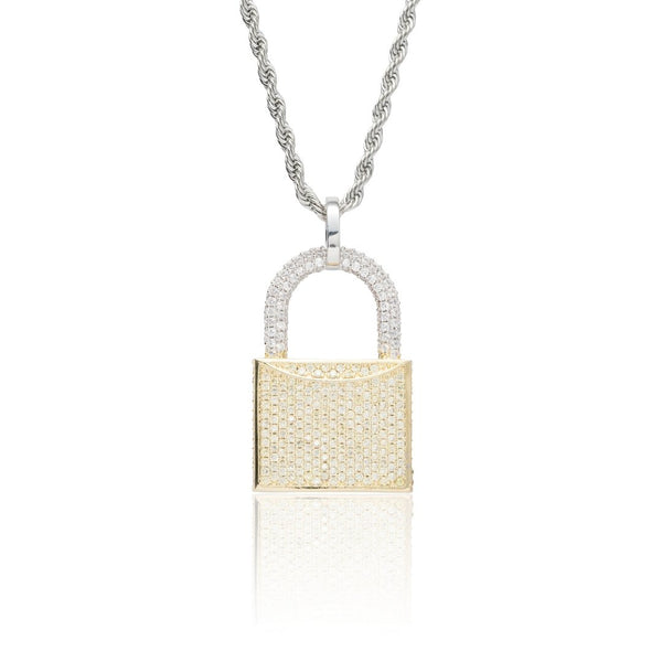 Iced Padlock Pendant - 2 Tone