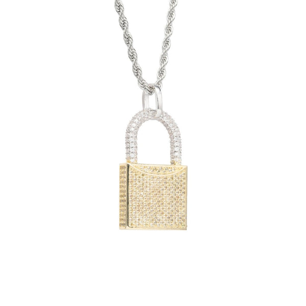 Iced Padlock Pendant - 2 Tone