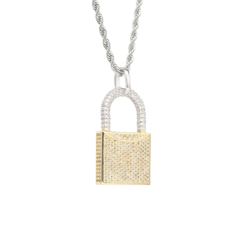 Iced Padlock Pendant - 2 Tone