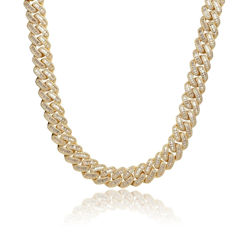 15mm Baguette Cuban Link Chain - Gold