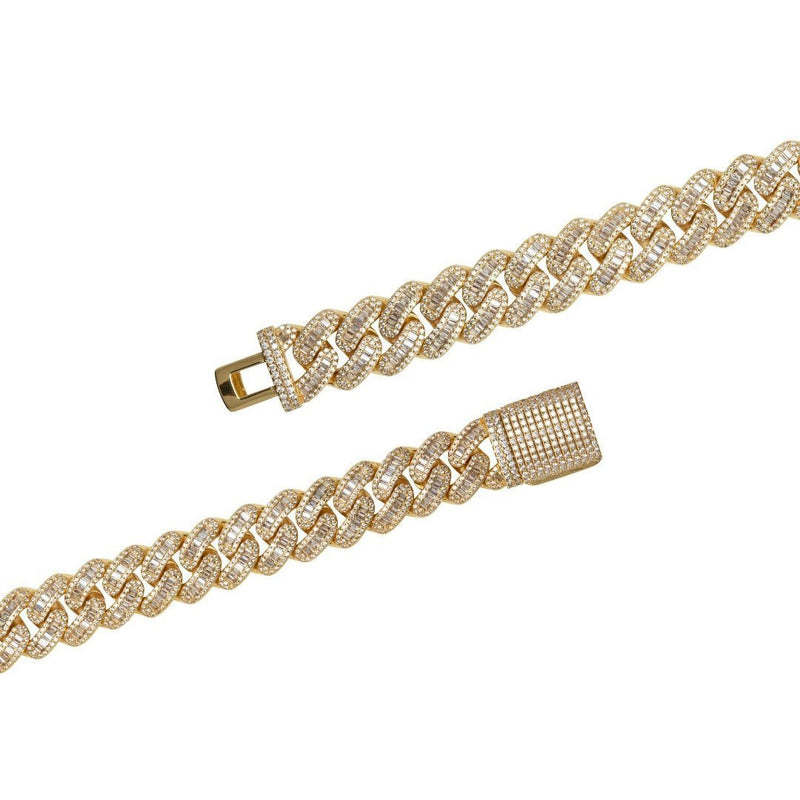 15mm Baguette Cuban Link Chain - Gold