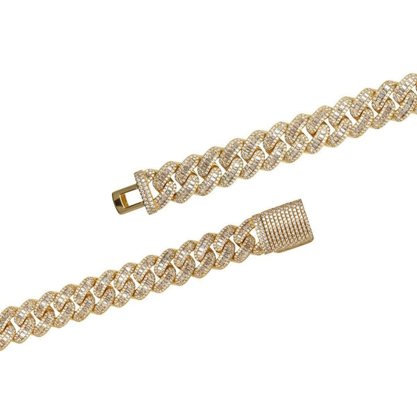 15mm Baguette Cuban Link Bracelet - Gold