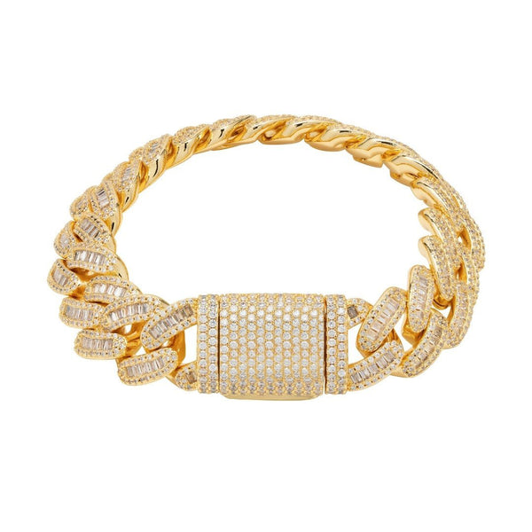 15mm Baguette Cuban Link Bracelet - Gold