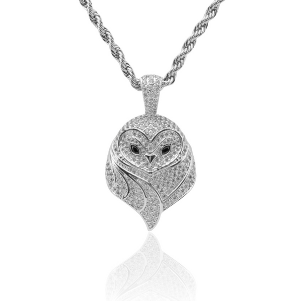 Iced Owl Pendant - White Gold