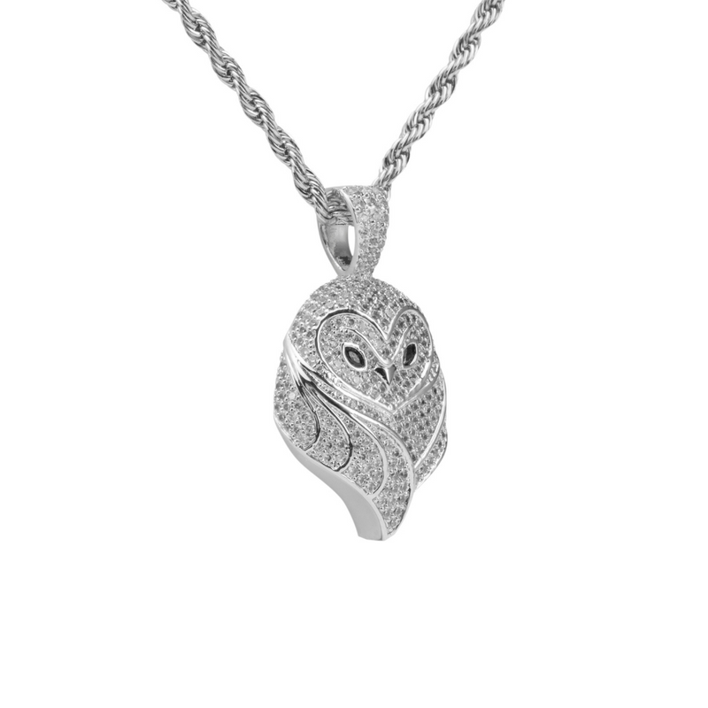 Iced Owl Pendant - White Gold