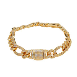 10mm Iced Figaro Bracelet - Gold