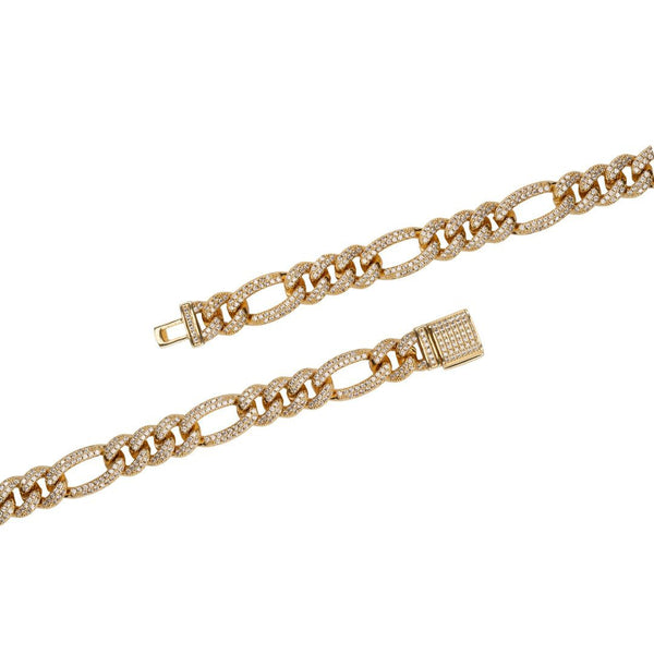 10mm Iced Figaro Bracelet - Gold