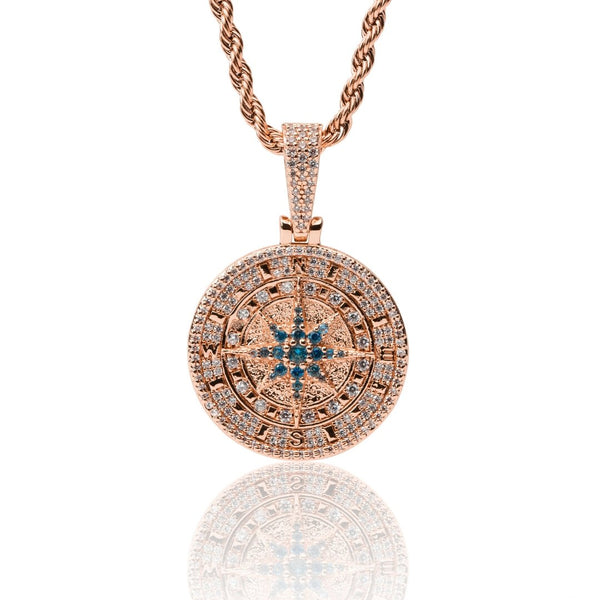 Iced Compass Pendant - Rose Gold