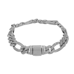 10mm Iced Figaro Bracelet - White Gold