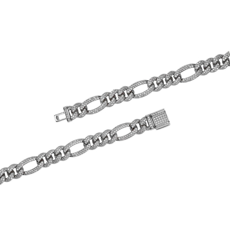 10mm Iced Figaro Bracelet - White Gold