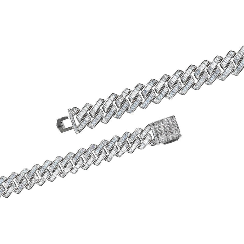 19mm Baguette Prong Link Chain - White Gold