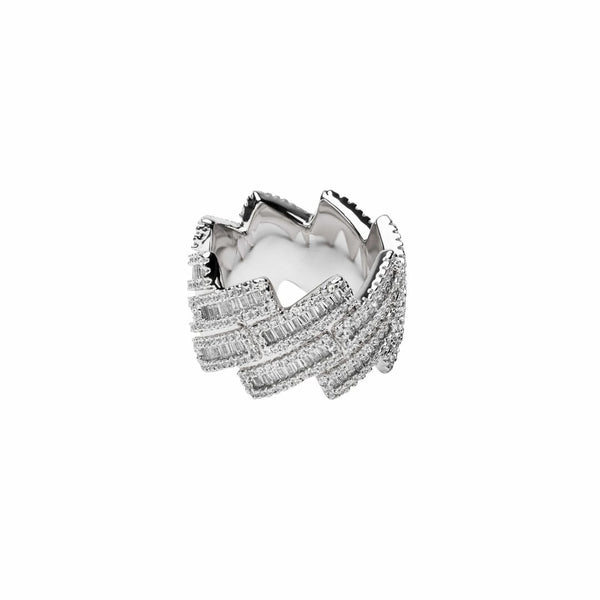 Baguette Prong Cuban Ring - White Gold