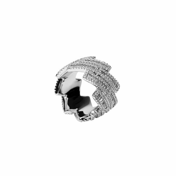 Baguette Prong Cuban Ring - White Gold