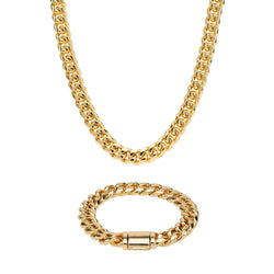 12mm Miami Cuban Chain + Bracelet Bundle - Gold