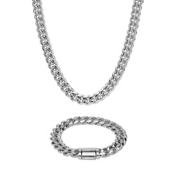 12mm Miami Cuban Chain + Bracelet Bundle - White Gold