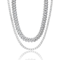 14mm Prong Link + 5mm Tennis Chain Bundle - White Gold