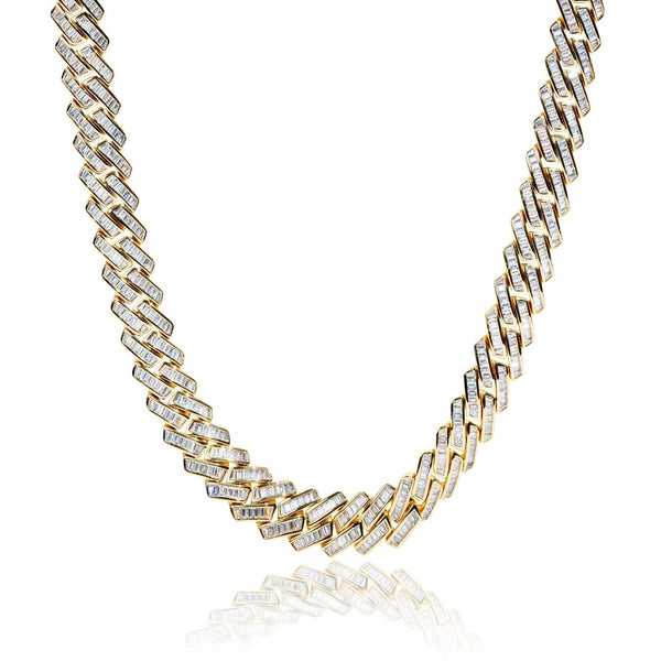 19mm Baguette Prong Link Chain - Gold