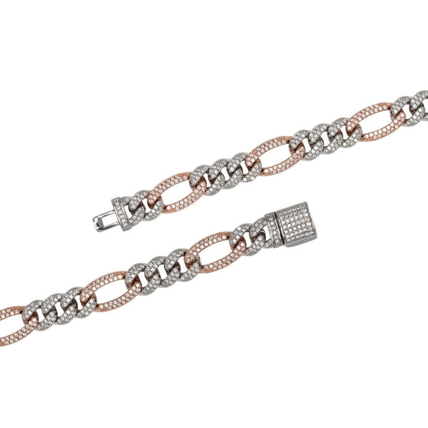 10mm Iced Figaro Bracelet - 2 Tone