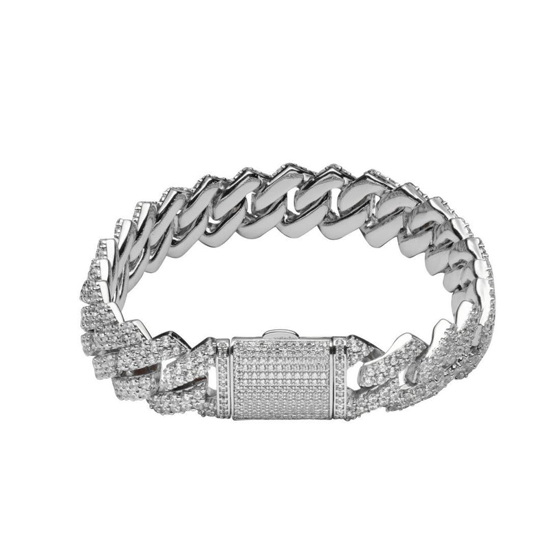 14mm Diamond Prong Link Bracelet - White Gold