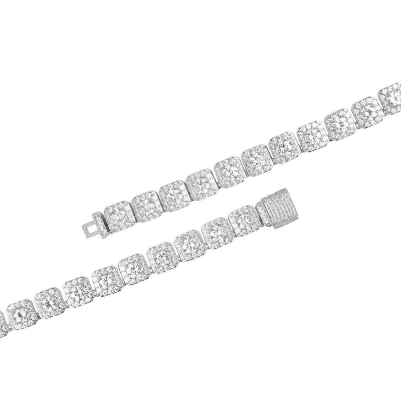 10mm Clustered Tennis Chain - White Gold