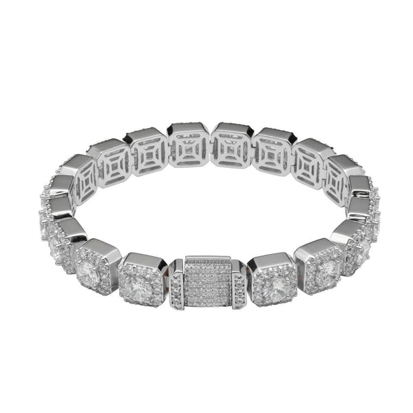 10mm Clustered Tennis Bracelet - White Gold